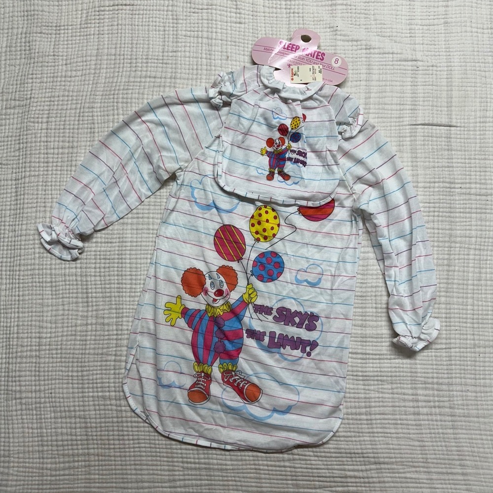 Vintage Wundies Sleep Mates Clown Nightgown & Matching Doll Gown Set  Size 8 USA